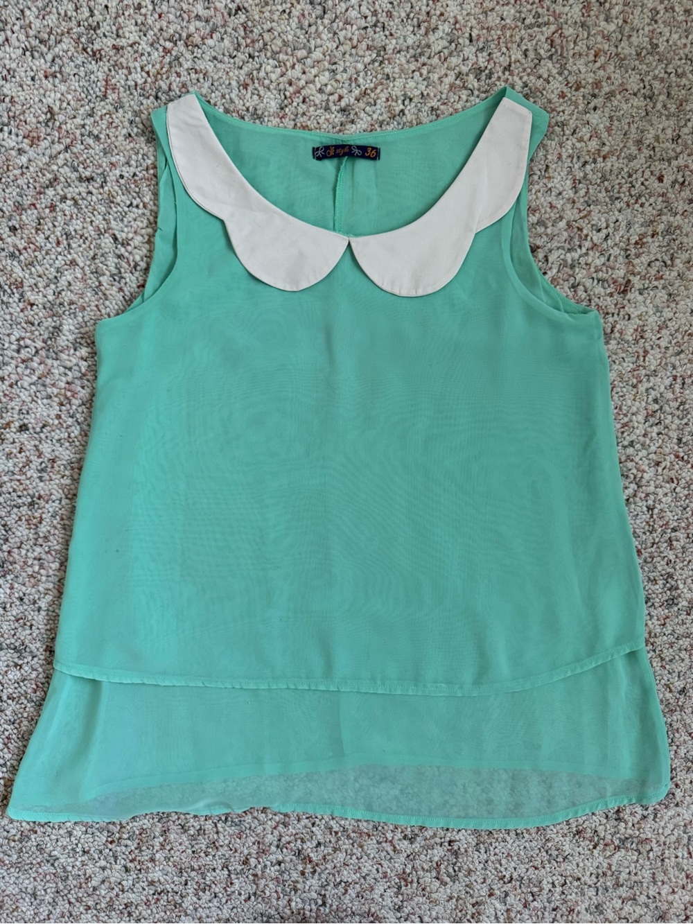 RD Style Mint Green Sleeveless Camisole with White Peter Pan Collar